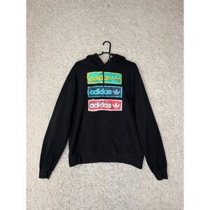 Adidas Hoodie Sweatshirt Mens Large Black 3 Stripes Hooded